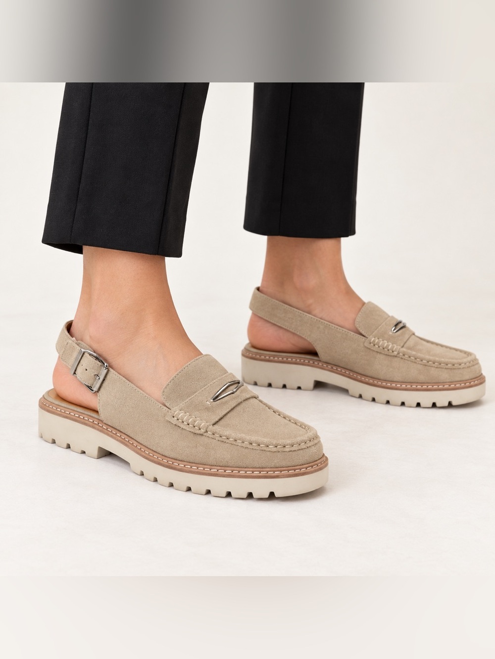 Steve Madden Felicite Womens 11M Beige Suede Slingback Loafers Lug Sole